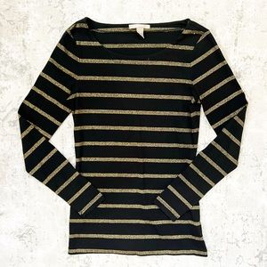 Banana Republic | Black & metallic gold stripe stretch shirt